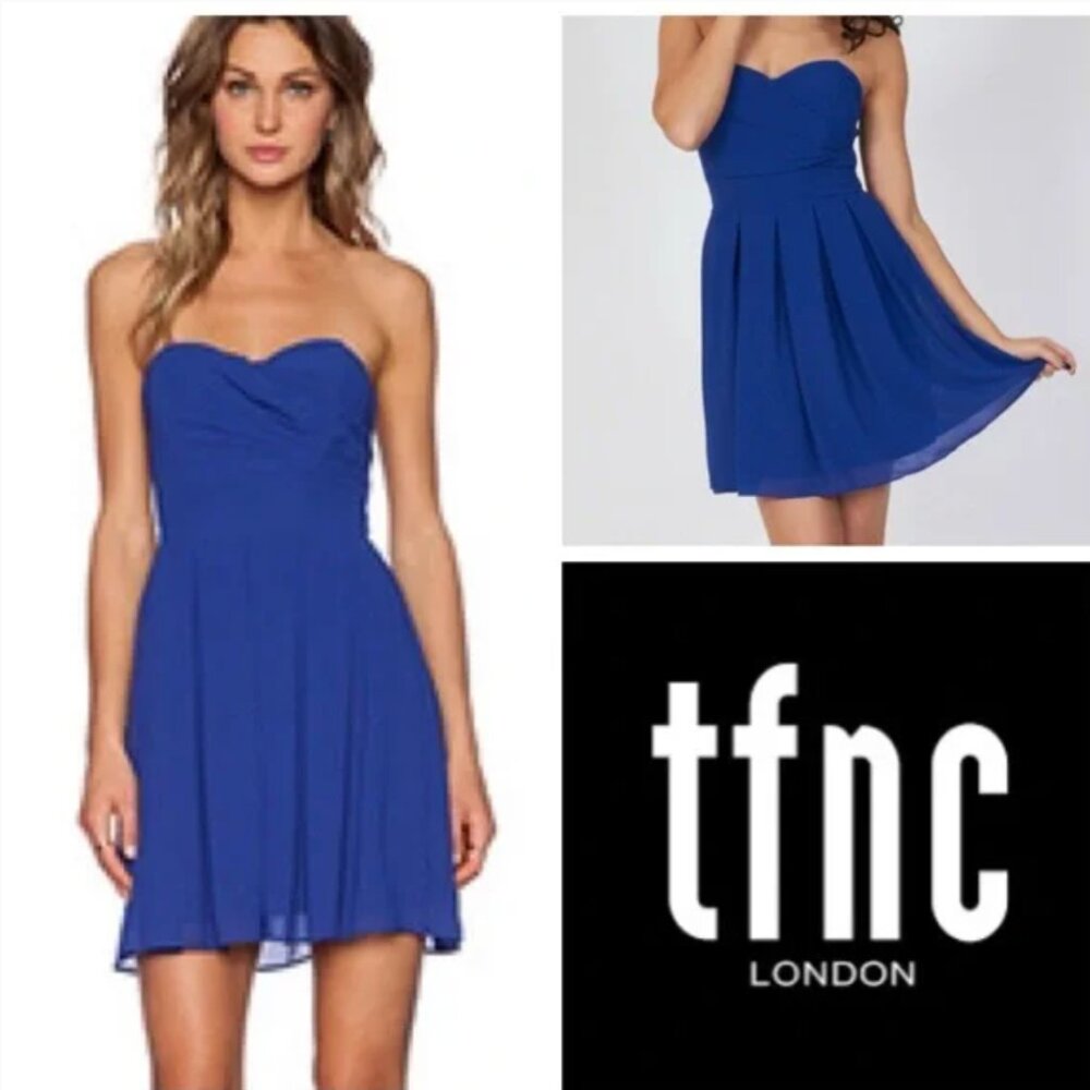 Elida TFNC London royal blue sweetheart chiffon dress - size S - LIKE NEW